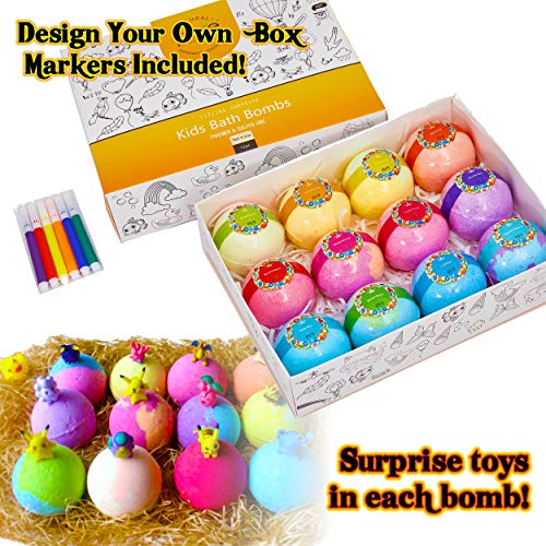 Product Cover Kids Bath Bombs Gift Set - 12 4.2 oz Surprise Bath Bombs for Kids with Toys Inside! Make Bathtime Fun with Moisturizing Bath Bombs with Surprise Inside!