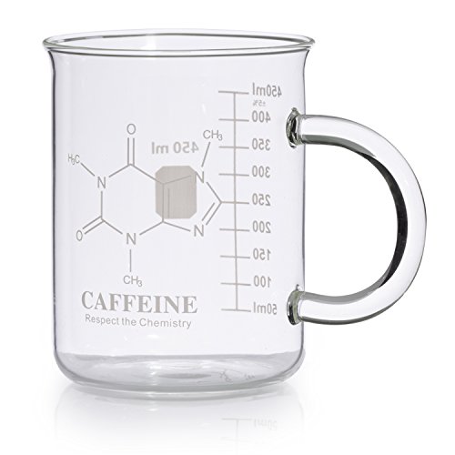 Product Cover Caffeine Beaker Mug, Caffeine Molecule Mug - Chemistry Mug 16 oz Borosilicate Glass Coffee Mugs with Handle and Measuring for Coffee, Latte, Tea or Hot and Cold Beverage, Tea Coffee Mug by Amugo