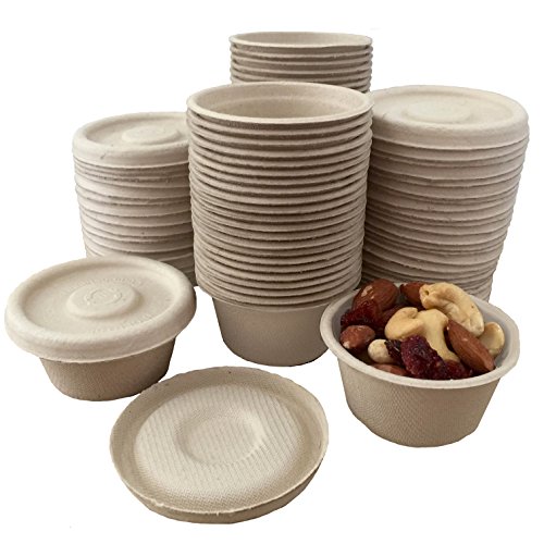 Product Cover 2 Ounce Souffle Cups and Lids - 100% Biodegradable and Compostable - Bagasse/Wheat Fiber - 50 Pack Outside the Box Papers Brand