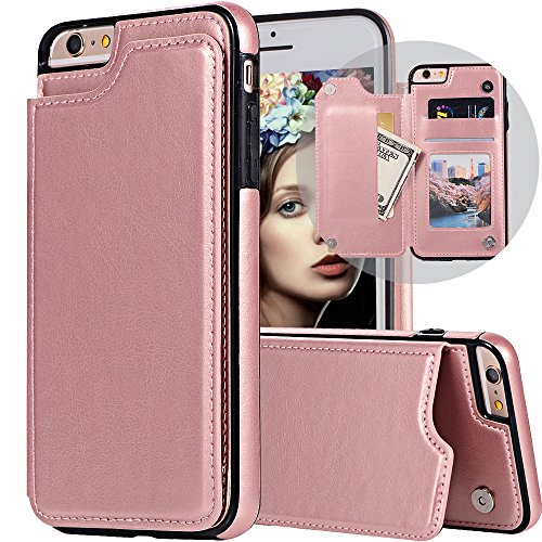 Product Cover iPhone 6S Wallet Case,iPhone 6 Leather Case with Card Holder,Auker Shockproof Folio Flip Stand Rugged Protective Magnetic Slim Fit Purse Wallet Case with Money Pocket for Women/Men iPhone 6S Rosegold