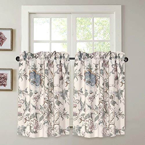 Product Cover H.VERSAILTEX Energy Smart Room Darkening Rod Pocket Blackout Curtain Tier Panels Small Window Curtains Multi Size - Vintage Floral Pattern in Sage and Brown - Sold 2 Panels (Each 29