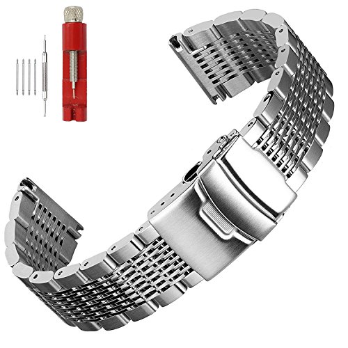 Product Cover Solid Mesh Stainless Steel Bracelets 20mm/22mm/24mm Watch Bands Deployment Buckle Brushed/Polished Strap for Men Women