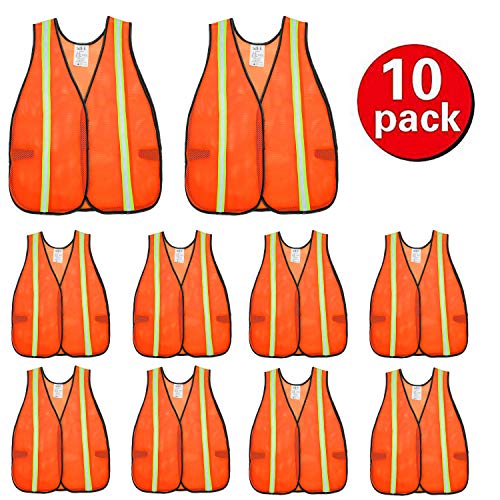 Product Cover SIFE High Visibility Reflective Safety Vest with 1 Inch Reflective Strips,Made from Breathable and Neon Orange Mesh Fabric,Universal Size,10 pack