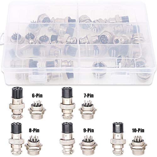 Product Cover Hilitchi 32-Pieces 6 7 8 9 10 Pin 16mm Thread Male Female Panel Metal Aviation Wire Connector Plug Assortment Kit