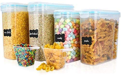 Product Cover Cereal Container Storage Set - 3 Piece Airtight Food Storage Containers. BPA Free Dispenser Storage Container Set with Free Labels & Pen - by Simple Gourmet