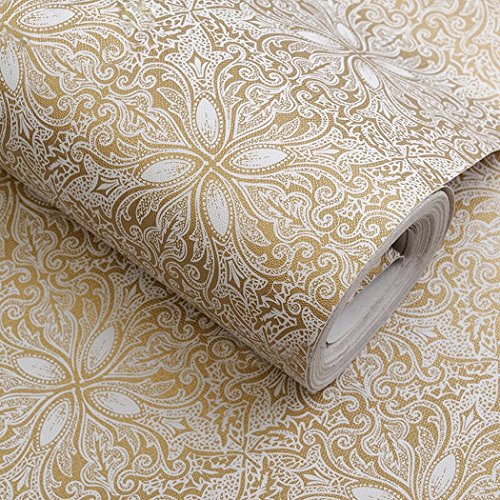Product Cover Walldecor1 Self Adhesive Vintage Gold Floral Contact Paper Shelf Liner Dresser Drawers Cabinet Sticker 17.7 x 196 Inches