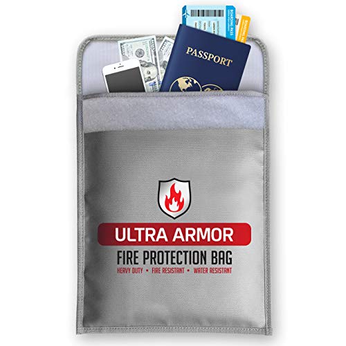 Product Cover Fireproof Document Bag by EcoGear FX - Durable Non-Itchy Silicone Coated Fire Resistant Money Bag - Perfect Fireproof Safe Storage Bag for Money, Documents, Jewelry and Passport (Large (15in x 11in))
