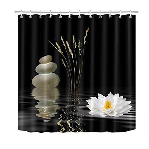 Product Cover LB Zen Stone Shower Curtain,Hot Stones with Asian Lotus Flower Reflection in Water,Waterproof Fabric Black White Bathroom Curtains 72x72 Inch with Hooks