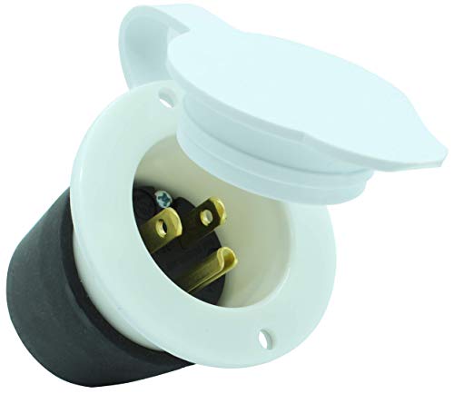 Product Cover Journeyman-Pro 5278W 15 Amp 120-125 Volt, NEMA 5-15 Flanged Inlet, WHITE Commercial Grade, 2 Pole-3 Wire, Straight Blade 110V/115V RV Shore Power Plug Charger Receptacle (Front & Back Cover)