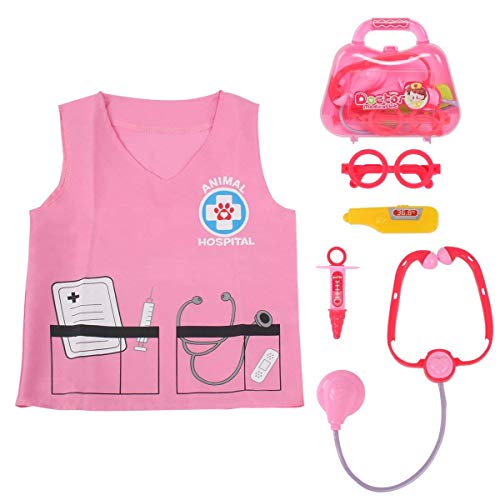 Product Cover Sinuo Doctor Dress Up Set, Kids Veterinarian Costumes with Accessories Role Play Toy Medical Set Fit Age from 3-7 (Pink)