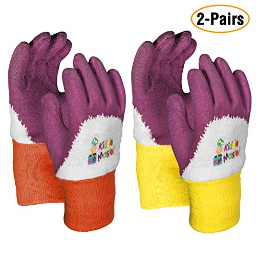 Product Cover Kids Gardening Gloves by KIDDIE MASTER: 2-Pairs Children's Gardening Gloves Set for Home/School Gardening| Breathable Cotton Gripping Gloves for Yard/Lawn Work| Top Kids Learning tool Gift (2-6 Years)