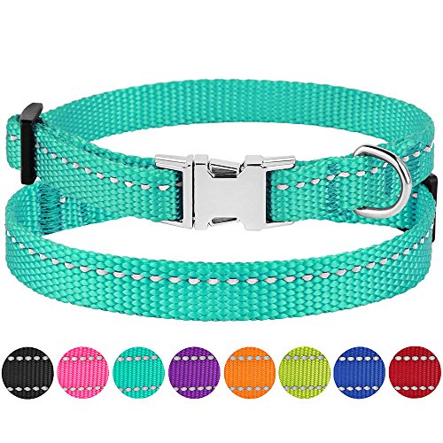 Product Cover CollarDirect Small Dog Collar Nylon Reflective Puppy Collar Adjustable with Metal Buckle Black Pink Mint Green Lime Orange Red Purple Blue (Neck Fit 7