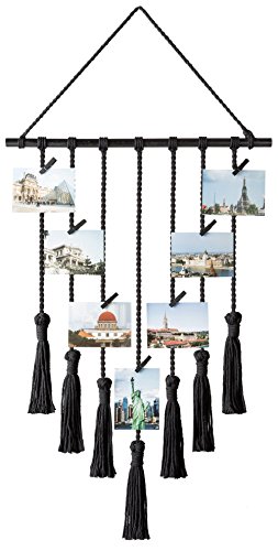 Product Cover Mkono Hanging Photo Display Pictures Organizer Macrame Wall Decor, with 25 Wood Clips