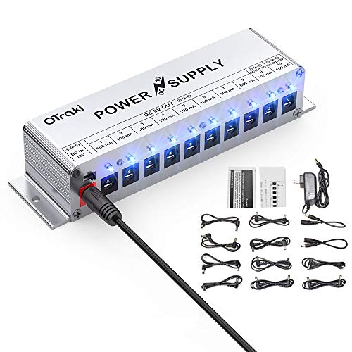 Product Cover OTraki Guitar Pedal Power Supply 10 Ports Individual DC Output for 9V 12V 18V Effect Pedalboard Power Supplies 100mA 500mA Pedals Board Brick with Short Circuit and Over Current Protection