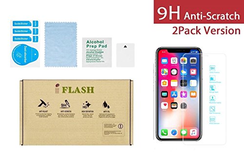 Product Cover iPhone X, iPhone XS glass Screen Protector, iPhone 11 Pro Glass Screen Protector, iFlash [2 Pack] Crystal Clear Tempered Glass Screen Protector for Apple iPhone 11 Pro / X / XS 2017 2018 2019 - Case Friendly / Bubble Free / 3D Touch / HD Cl