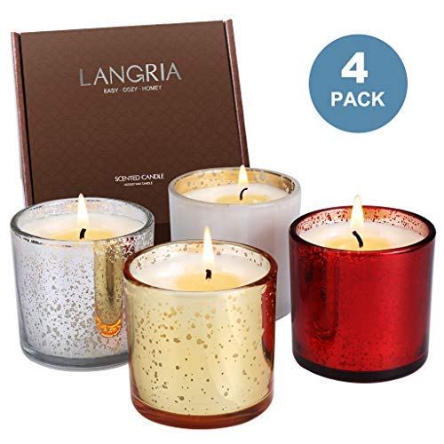 Product Cover LANGRIA Set of 4 Scented Candles in Glass Made of Organic 100% Soy Wax with 2.4 inches Diameter and Burning Time 25-30 Hours, for Aromatherapy - Lotus/Rose/Lilac/Ocean Fragrances Gift Set (4 Pcs)