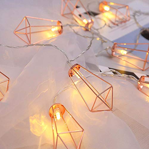 Product Cover Twinkle Star 10 LED 6.6 ft Diamond String Lights Battery Operated, Geometric String Lights Warm White, Rose Gold Metal Lamps Decor for Indoor Wedding Party Bedroom Christmas