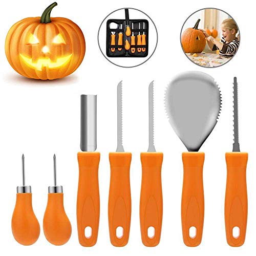 Product Cover Pumpkin Carving Kit, Halloween Pumpkin Carving Tools, Premium 7 Piece Reusable Sturdy Stainless Steel Pumpkin Tools Set for Adult And Child