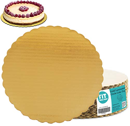 Product Cover [20 Pack] 12 Inches Round Cake Boards - Cardboard Disposable Cake Pizza Circle Scalloped Gold Tart Decorating Base Stand