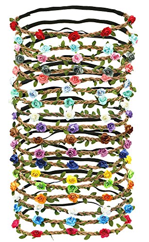 Product Cover 18 PCS Multicolor Flower Headband Women Girl Bohemian Flower Crown Garland headpieces For Festival Wedding