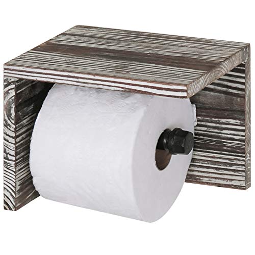 Product Cover MyGift Torched Wood & Pipe Wall-Mounted Toilet Paper Holder & Shelf