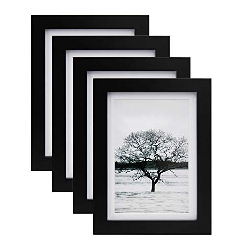 Product Cover Egofine 5x7 Picture Frames 4 PCS - Made of Solid Wood HD Plexiglass for Table Top Display and Wall Mounting Photo Frame Black