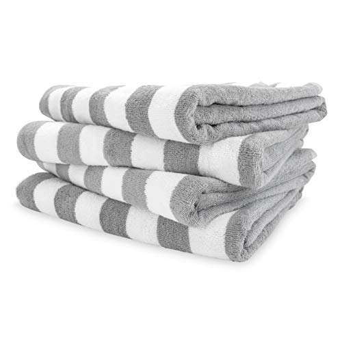 Product Cover Arkwright California Cabana Striped Oversized Beach Towel Pack of 4, Ringspun Cotton Double Yarn Strength, Perfect Pool Towel, Beach Towel, Bath Towel (Extra Large 30 x 70 Inch, Grey)