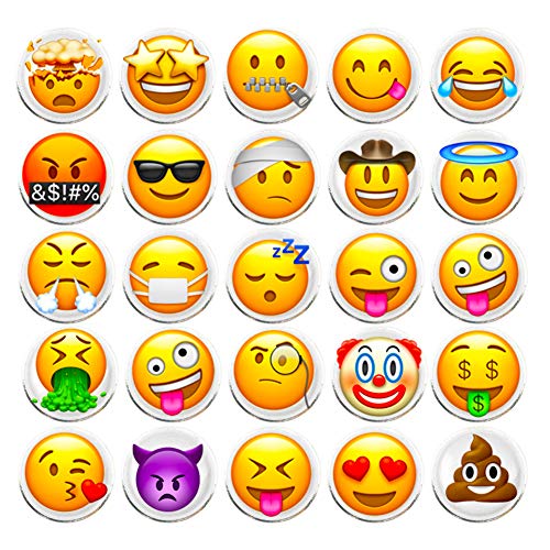 Product Cover 100 Pieces Creative Emoji Steel Thumb Tacks Push Pins Fashion Decorative Different Smiley face Patterns for Photos Wall Maps Bulletin Board or Corkboards (Emoji)