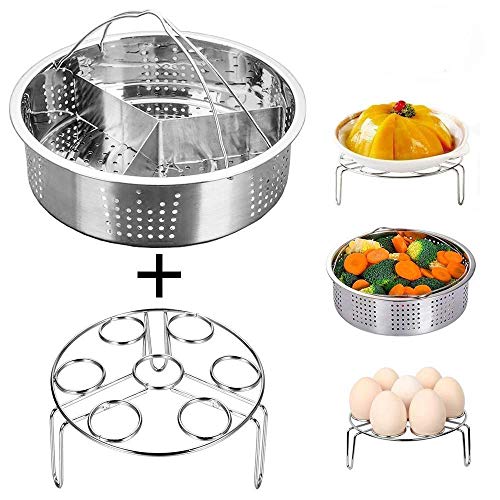 Product Cover Instant Pot Accessories Steamer Basket with Egg Steamer Rack, Divider, Fits Instant Pot 5,6,8 qt Pressure Cooker, Stainless Steel, 3 Pcs Set