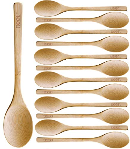 Product Cover Reusable Wooden Spoons 12 Piece Set For Eating - Bamboo Spoon Dinning Flatware - Eco Friendly Tableware - Kitchen Utensils - Small Wood Utensil For Soup Coffee Tea Asian Cooking & Serving