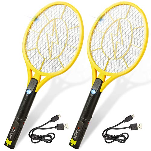 Product Cover Tregini Large Electric Fly Swatter 2 Pack - Rechargeable Bug Zapper Tennis Racket with Safe to Touch Mesh Net and Built-in Flashlight - Kills Insects, Gnats, Mosquitoes and Bugs