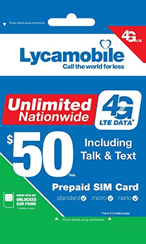 Product Cover Lycamobile USA Sim Card Include $50 Monthly Plan With Unlimited Data Plus Free International Calls To 50 Countries