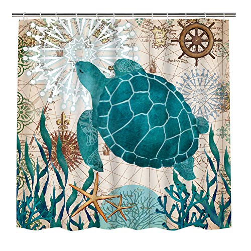 Product Cover Bathroom Shower Curtain Sea Turtle Ocean Creature Landscape Shower Curtains Fabric Bathroom Curtain Durable Waterproof Bath Curtain Sets with 12 Hooks