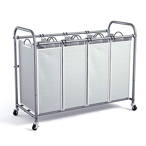 Product Cover ROMOON 4 Bag Laundry Sorter Cart, Laundry Hamper Sorter with Heavy Duty Rolling Wheels for Clothes Storage, Grey