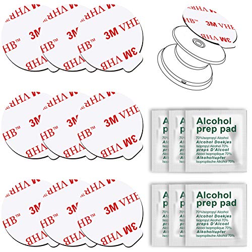 Product Cover PKYAA 9 Pack White Sticky Adhesive Compatible with Socket Base, Double-Sided Replacement Tape for Collapsible Grip - 9pcs 1.4 inches(35mm) Adhesive Tapes & 6pcs Alcohol Prep Pads