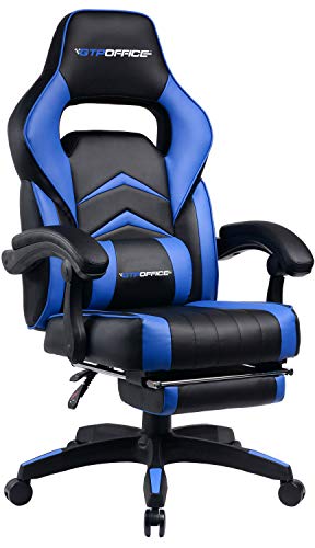 Product Cover Gaming Chair with Footrest Office Desk Chair Blue Ergonomic Computer Chairs for Adults Conference Manager Work Chair PU Leather High Back Adjustable Task Chair with Lumbar and Padded Footrest