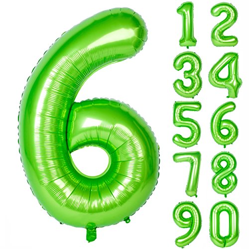Product Cover 40 Inch Green Large Numbers 0-9 Birthday Party Decorations Helium Foil Mylar Big Number Balloon Digital 6