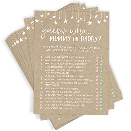Product Cover Mommy or Daddy Guess Who Game, Set of 50 Cards, Baby Shower Game and Activity, Fun, Unique, and Easy to Play