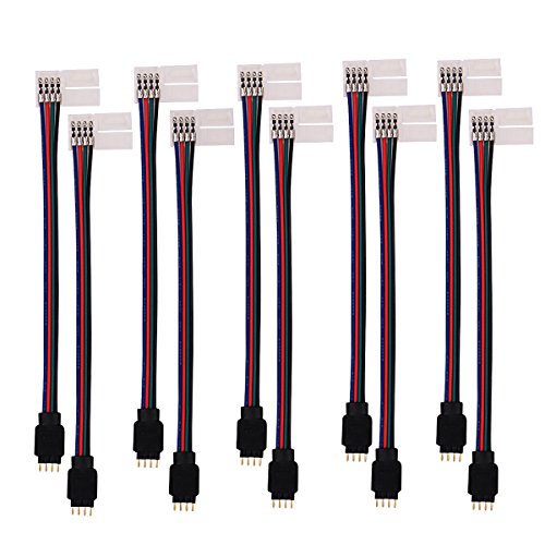 Product Cover 5050 RGB 4 Pin LED Strip Connector, Fntek 10pcs 10mm Strip to Power Adaptor Snap Down 4 Pin Connector for 5050 RGB Flexible LED Strip Lights