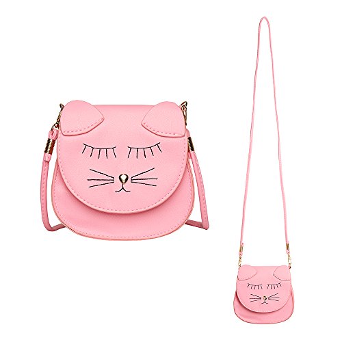 Product Cover Pinky Family Little Girls Purse Cute Cat Coin Purse Shoulder Bag Handbag Girls Gift (Pink)