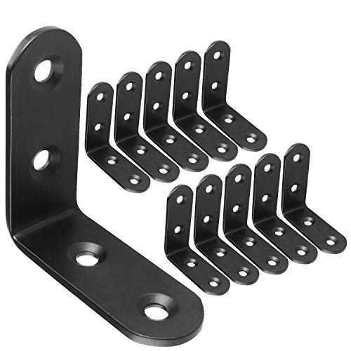 Product Cover 20 PCS Black L Bracket, 50mmx50mmx19mm Stainless Steel Heavy Duty Corner Brace Joint Fastener, 90 Degree Angle L Shaped Shelf Bracket for Wood, Shelves, Furniture, Cabinet and More
