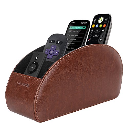 Product Cover SITHON Remote Control Holder with 5 Compartments - PU Leather Remote Caddy Desktop Organizer Store TV, DVD, Blu-Ray, Media Player, Heater Controllers, Brown
