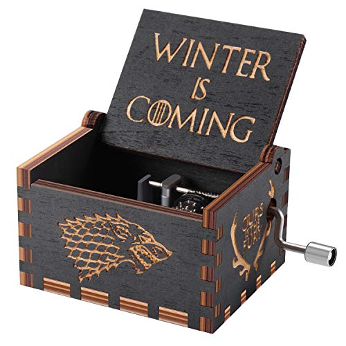 Product Cover Huntmic Game of Thrones Wood Muisc Box,Hand Crank Antique Carved Wooden Musical Boxes Best Gift for Birthday Christma (Black)