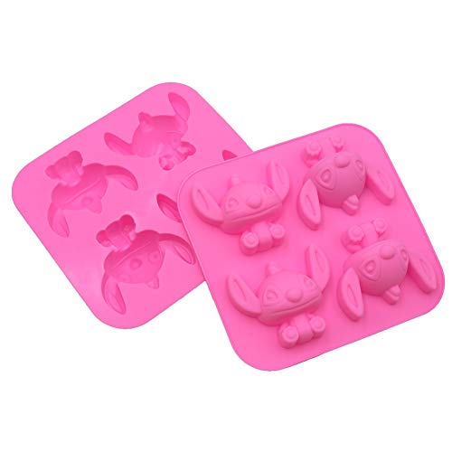 Product Cover Ouken Cotowin Silicone Baking Molds for Cake, Muffin, Chocolate, Jelly, Soap and Candy Disney Sugar Craft Fondant Bakeware Tray 2 Pack (4 Holes Stitch)