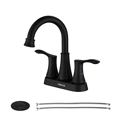 Product Cover PARLOS 2-Handle Bathroom Sink Faucet High Arc Swivel Spout with Drain assembly and Faucet Supply Lines, Matte Black, Demeter 14134