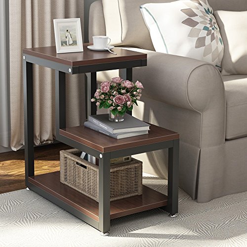 Product Cover Tribesigns Rustic End Table, 3-Tier Chair Side Table Night Stand with Storage Shelf for Living Room, Bedroom (Espresso)