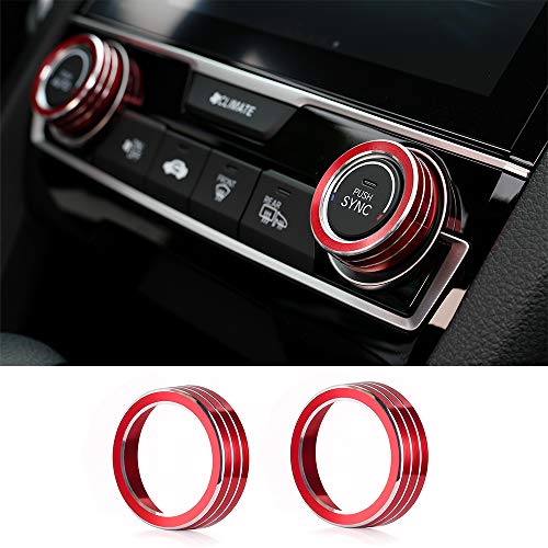 Product Cover Thenice for 10th Gen Honda Civic Air Condition Knob Cover Trims, Anodized Aluminum AC Switch Temperature Climate Control Rings for Civic 2016 2017 2018 2019 (Red)