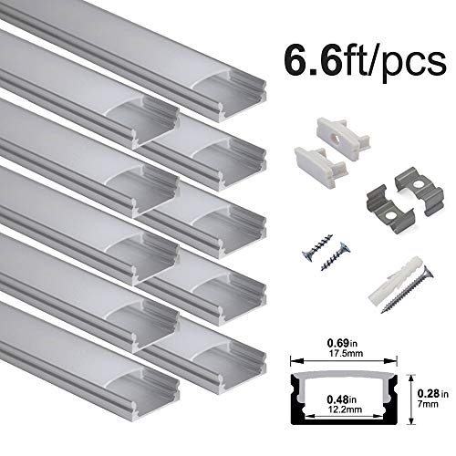 Product Cover hunhun 10-Pack 6.6ft/ 2Meter U Shape LED Aluminum Channel System with Milky Cover, End Caps and Mounting Clips, Aluminum Profile for LED Strip Light Installations, Very Easy Installation