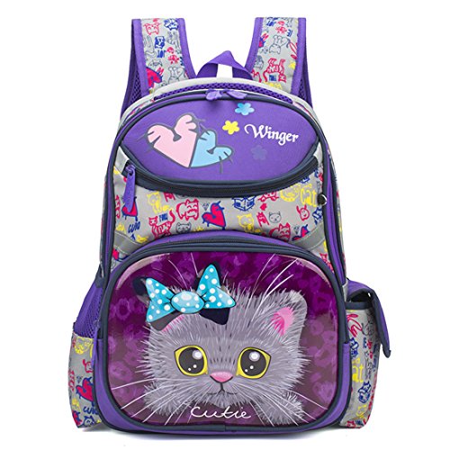 Product Cover Debbieicy Cute Cat Face Printing Backpack Waterproof Princess School Bag Kids Bookbag for Primary Girls (Purple cat)
