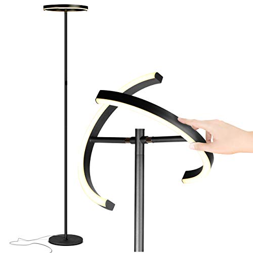 Product Cover Brightech Halo Split - Modern LED Torchiere Floor Lamp, For Offices - Bright Standing Pole Light - Tall, Dimmable Uplight for Reading In Your Bedroom or Living Room - Jet Black